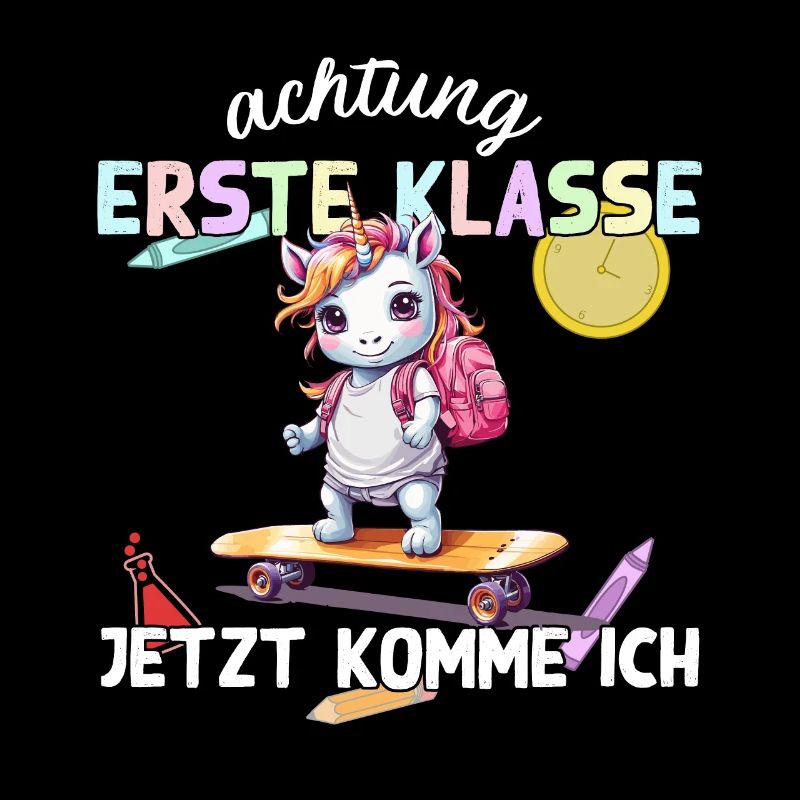 Einhorn Erste Klasse mit Skateboard Einschulung
