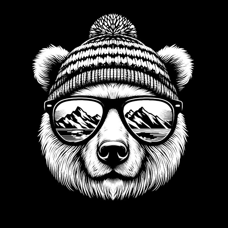 Funny Bear With Ski Cap Snowboard Snow Winter