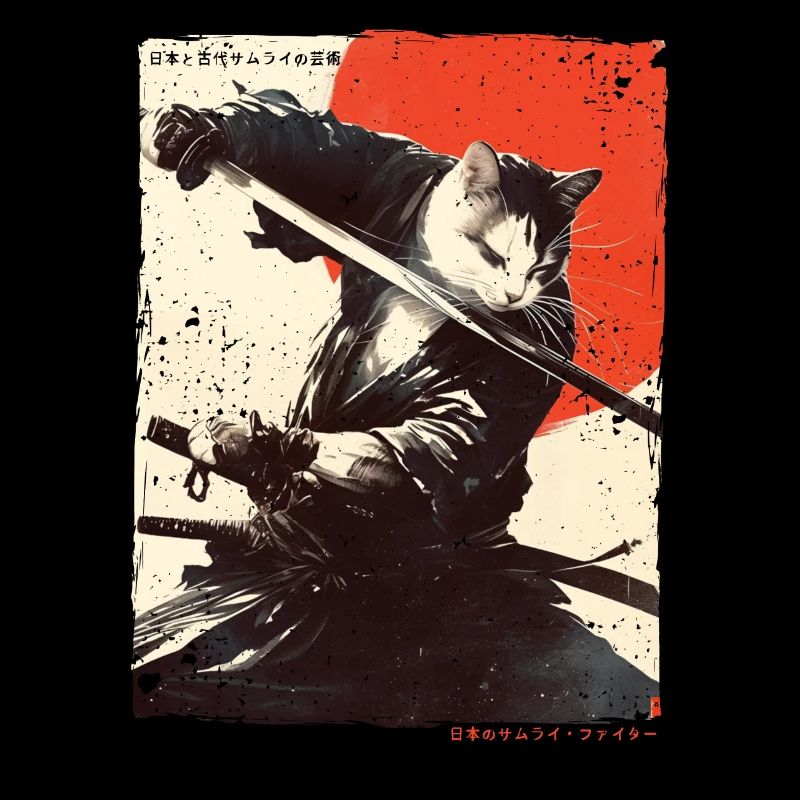 Chat samouraï Kawaii Chat ninja japonais