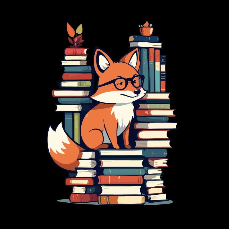Cute book lover fox with glasses