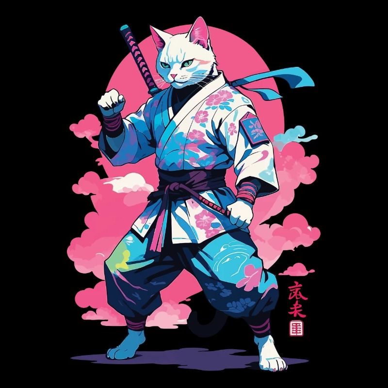 Samurai Cat Vaporwave Aesthetic Design