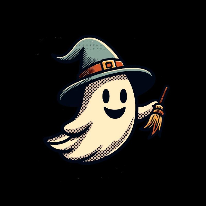 Funny Witch Ghost Witch Broom Halloween Party