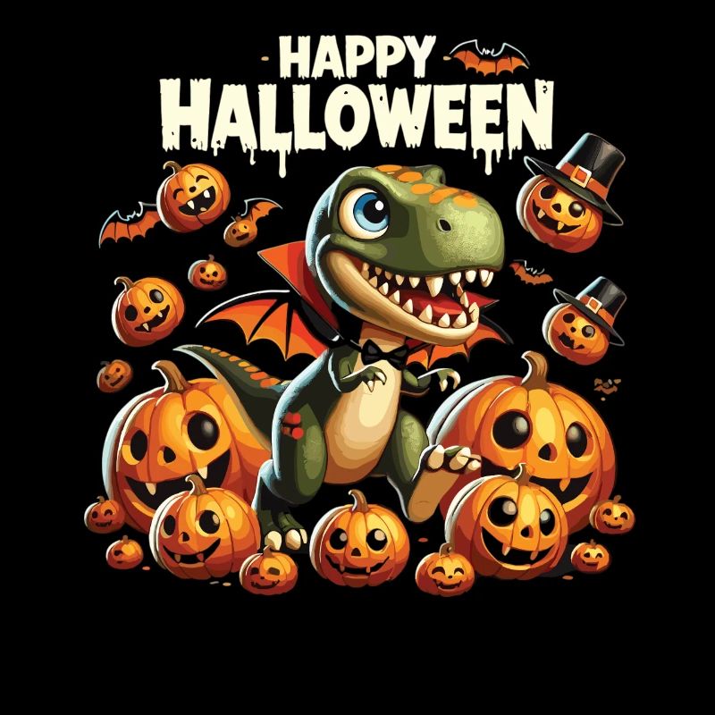 Dino aux ailes de vampire et citrouilles