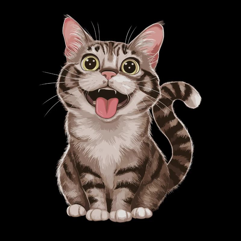 Cheerful tabby cat with wide open