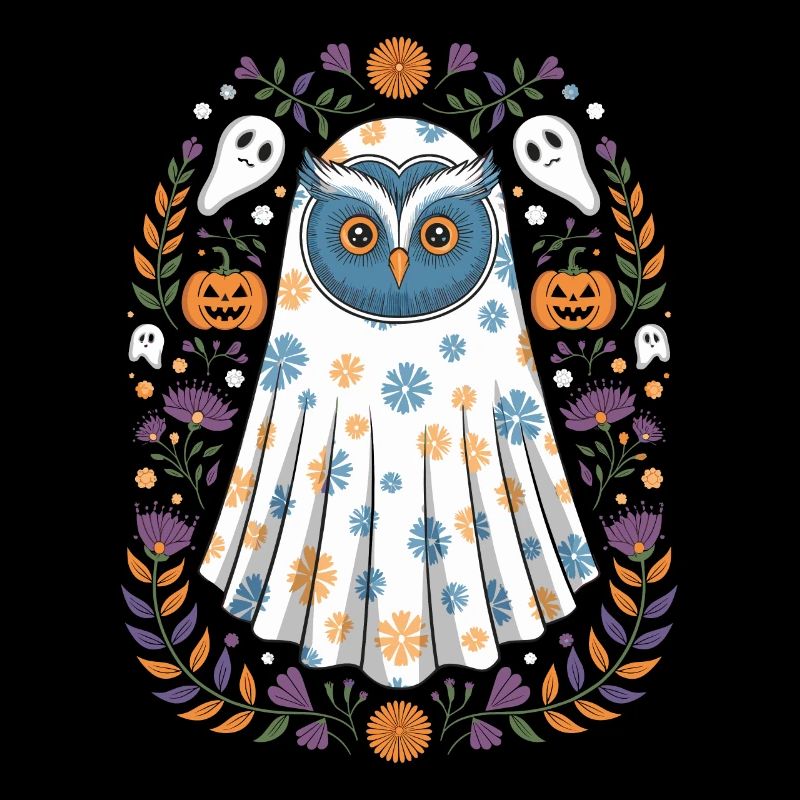 Halloween owl dressed up with ghosts and