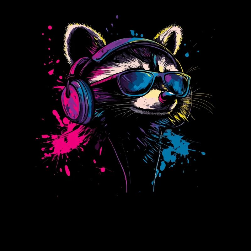 Zocker Waschbär mit Sonnenbrille und Headset
