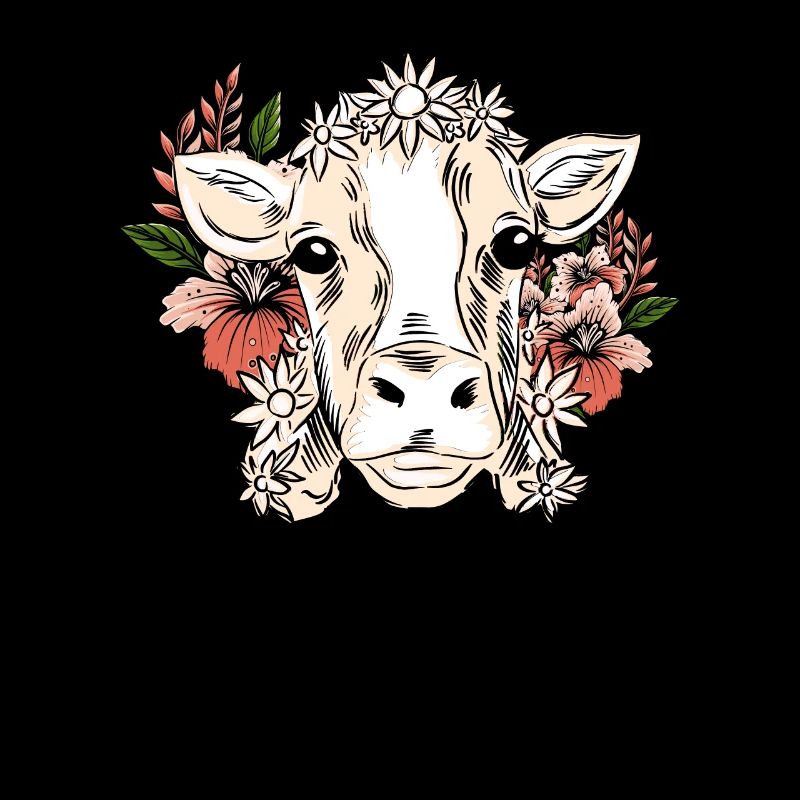 Cow with floral wreath floral pattern