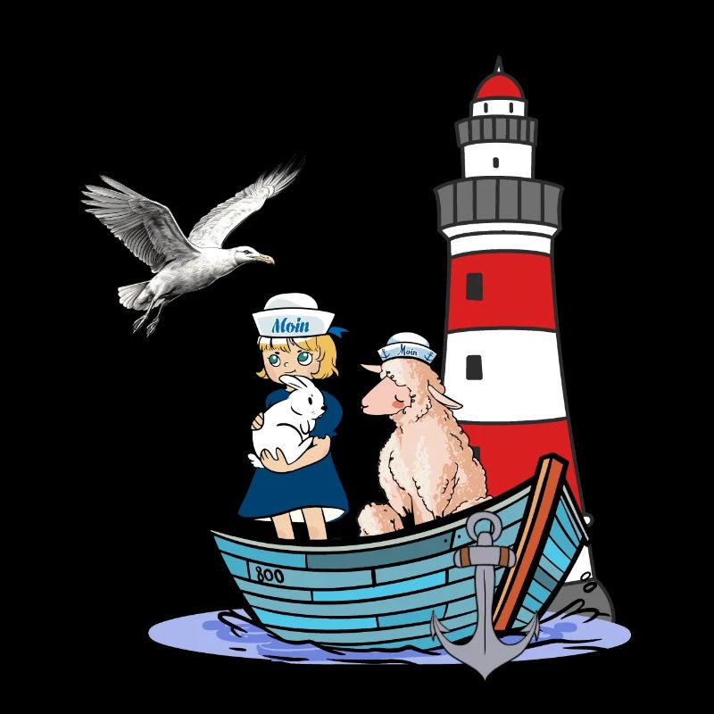 Mädchen Leuchtturm maritim Boot Schaf Möwe Kind