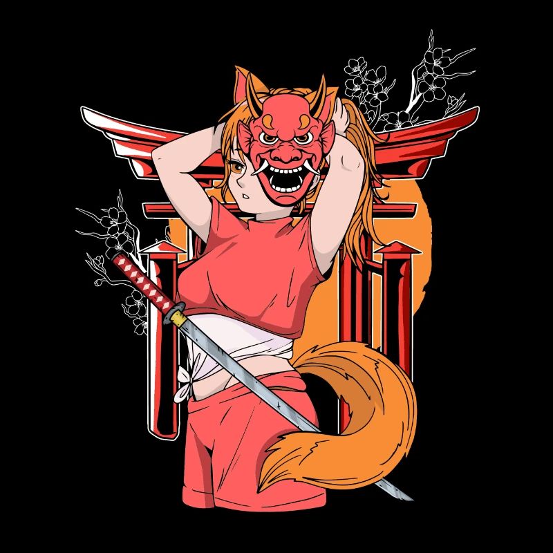 Japanisches Mädchen Oni Dämon Ninja Samurai