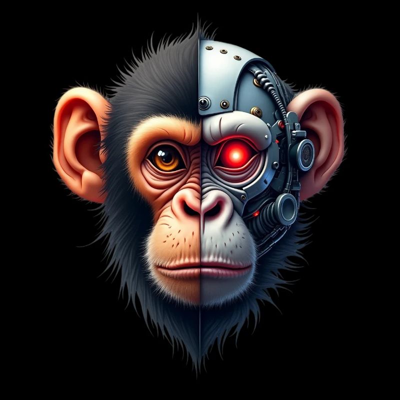 Funny Robot Art Monkey Cyborg Animal AI Monkey