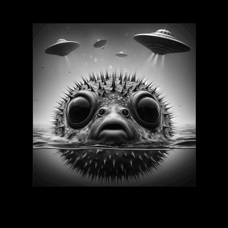 Puffer2 Fish Funny Graphic Selfie with UFOs Weird