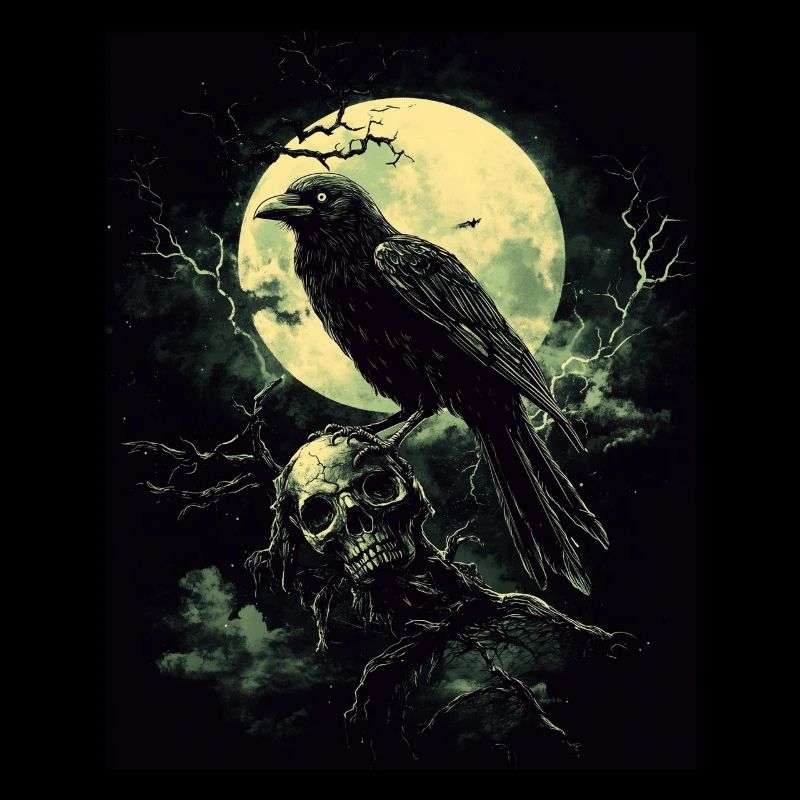 Raven Skull Moon Dark Gothic Black Crow