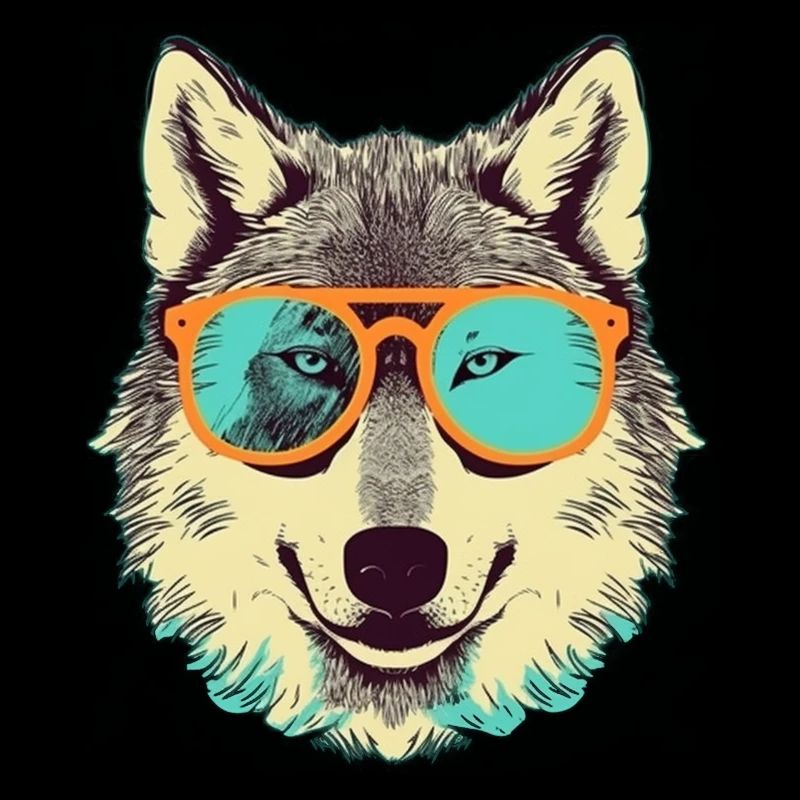 Grey Wolf in Retro Sunglass Frame Wolves Graphic