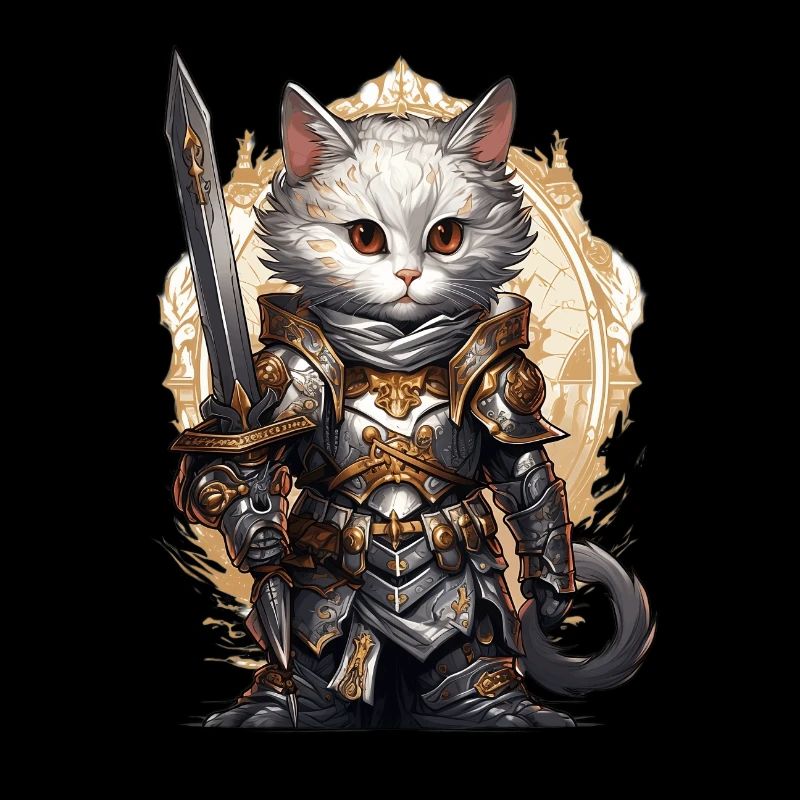 Chat en équipement de chevalier avec épée longue, AI Gen