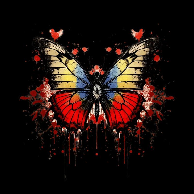 Farbenfroher Schmetterling mit Blut-Splatter-Desig