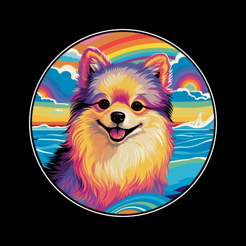 Pomeranian Spitz Hunderasse Bunte Karikatur Wasserc
