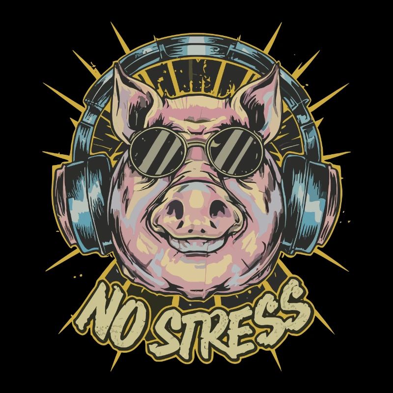 Cochon avec des écouteurs Drôle de dicton PAS DE STRESS