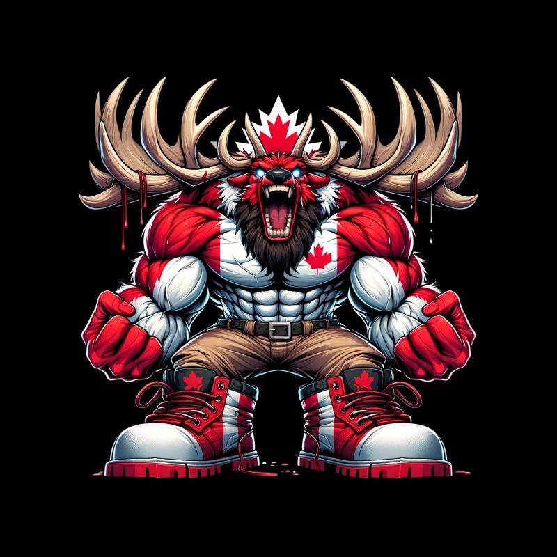 Wapiti du Canada avec drapeau national