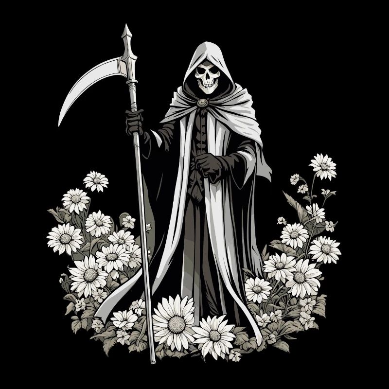 Grim Reaper Flowers Illustration