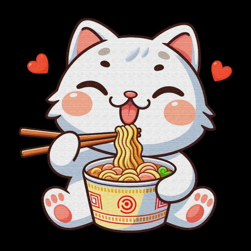 chat mignon mangeant des ramen