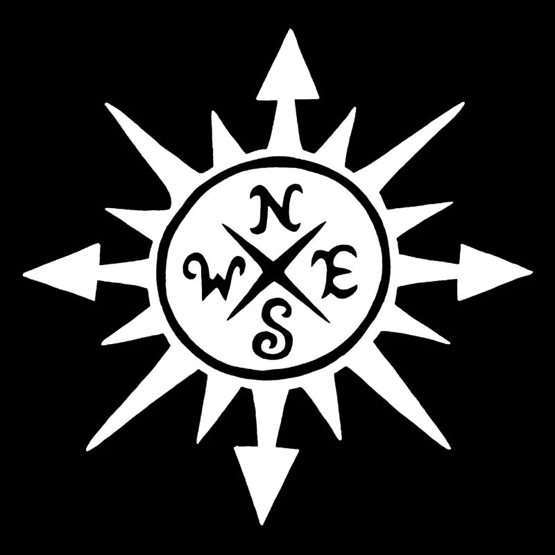 White sun and compass