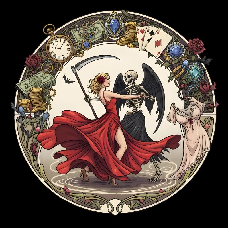 Danse rouge avec le temps et la mort