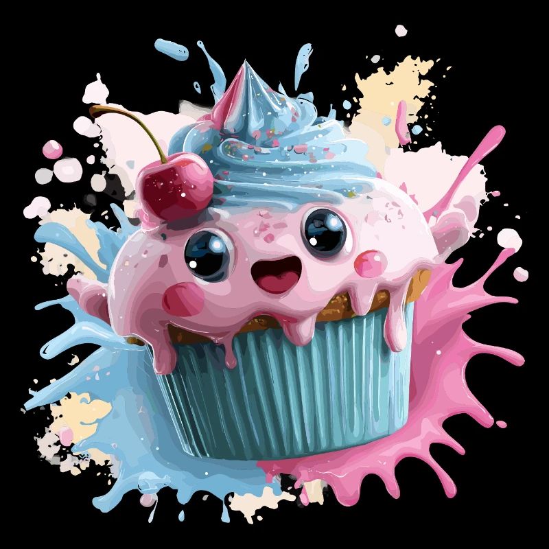 Kawaii Cupcake Splash mit Kirsche