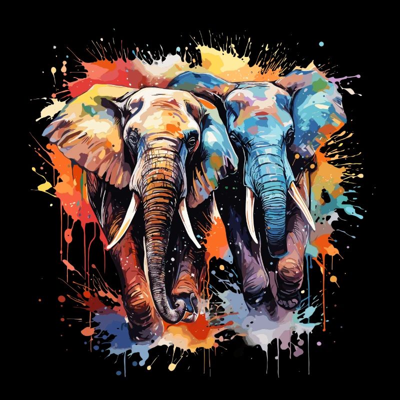 Eléphants en couleur avec splash
