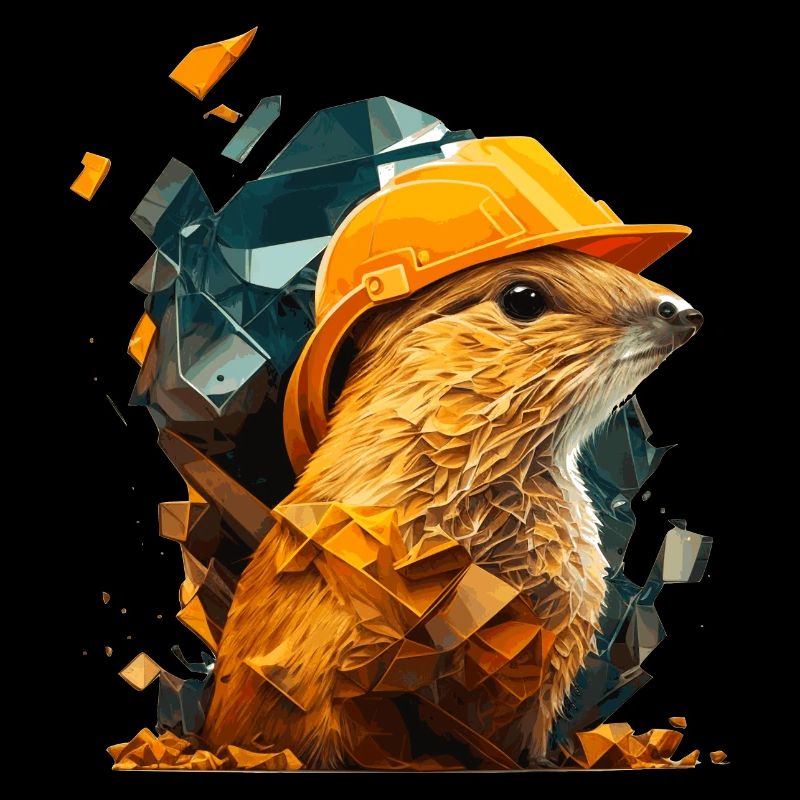 Ground squirrels as construction workers with yellow safety helmets