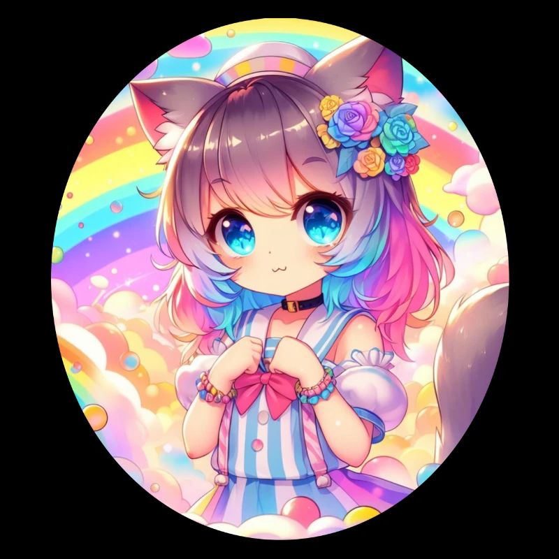 Ein süßes Anime Mädchen in einem Wolkengarten