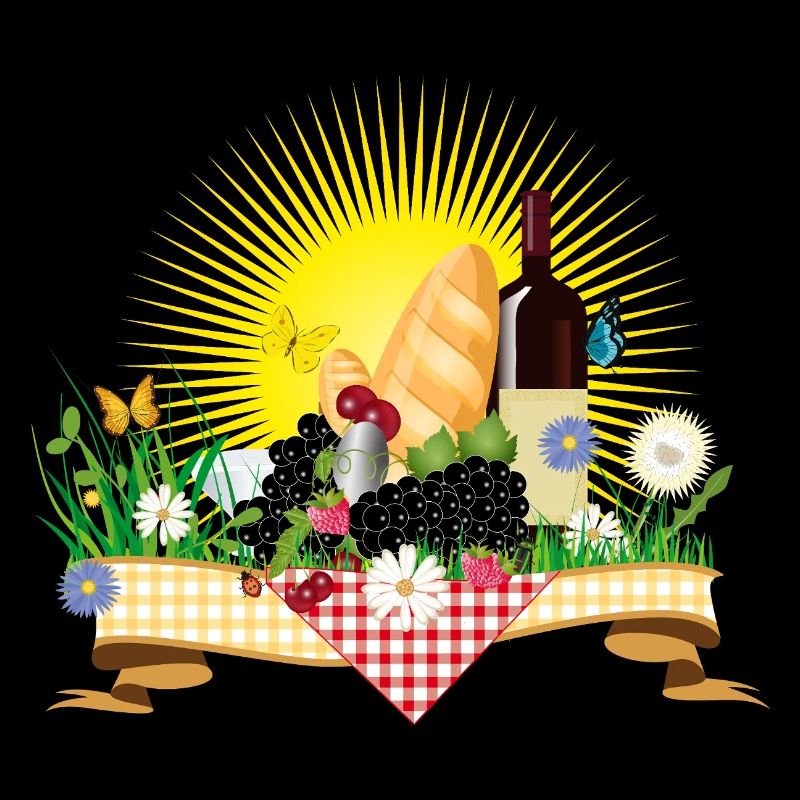 Summer picnic with wine, bread and fruit