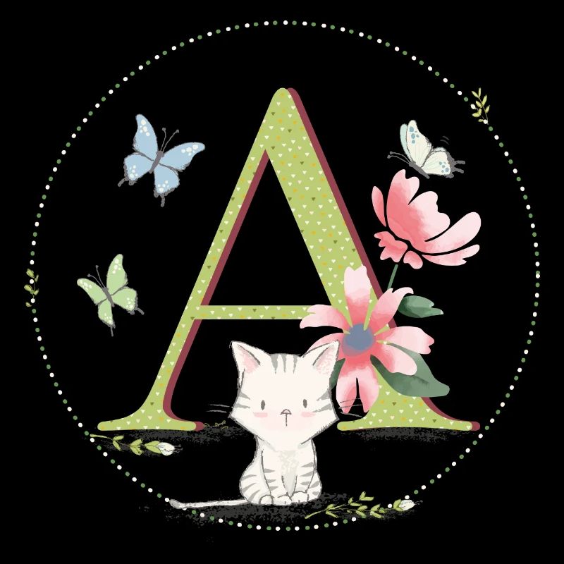 Initial letter A with cat