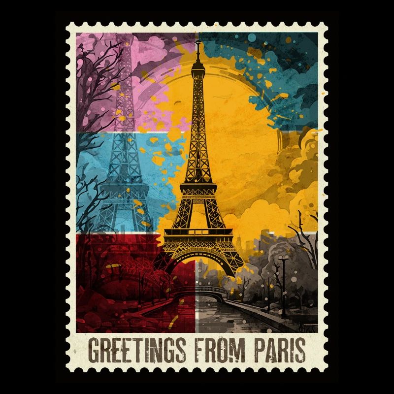 Paris Eiffel Tower France Skyline Postage Stamp