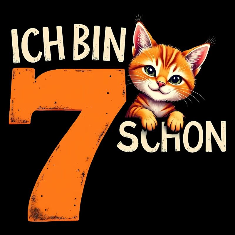 7. Geburtstag Mädchen Junge Katze Ich Bin Schon