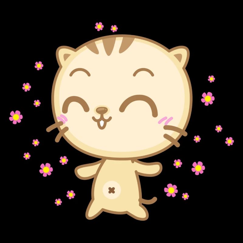 Chat anime mignon avec des fleurs qui pleuvent du ciel