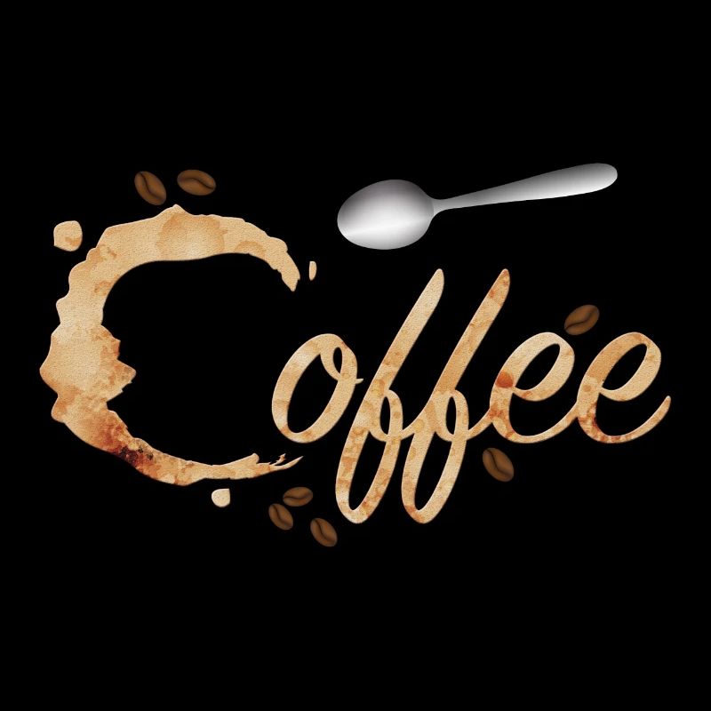 Kaffeefleck Typografie mit Kaffeebohnen und Löffel