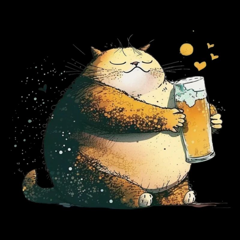 Satisfied cat with beer