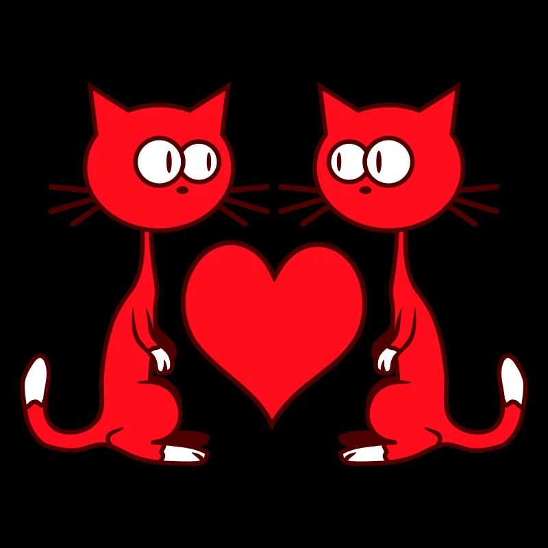 Zwei Glückliche Katzen Herz 2 Freunde Pärchen Team