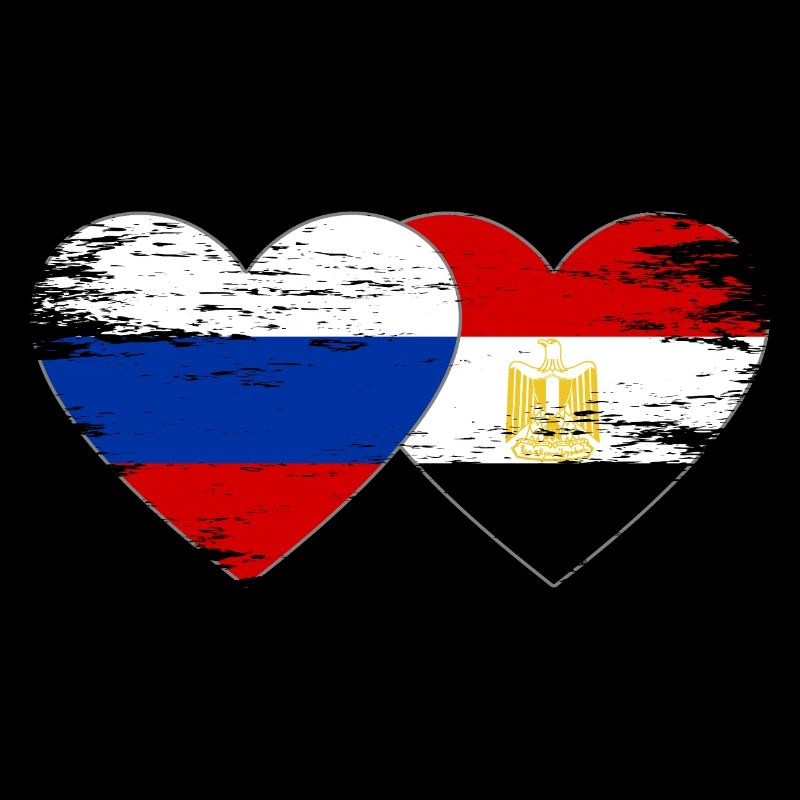 Russie Égypte Drapeau Mains Coeur Forme Utilisé