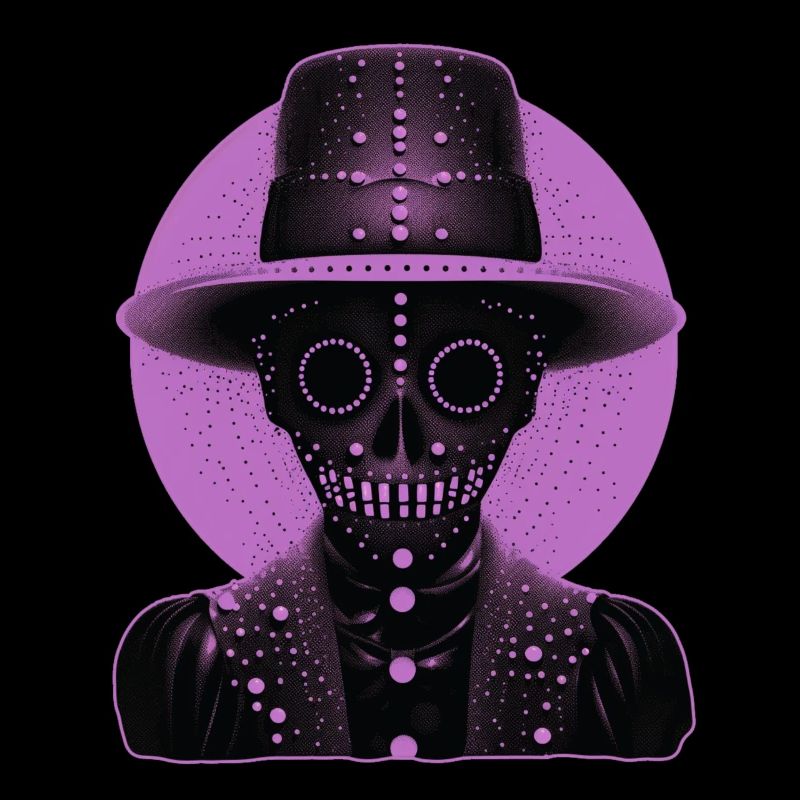 Purple Skeleton like head wearing a hat