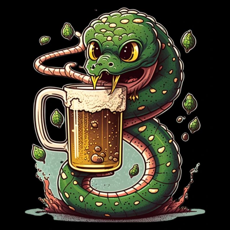 Cool Beer Snake Comic Illustration