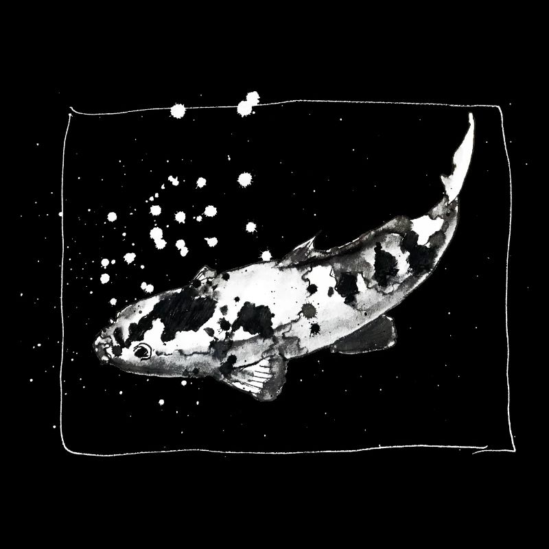 KOI Carp - hand-drawn ink drawing - white