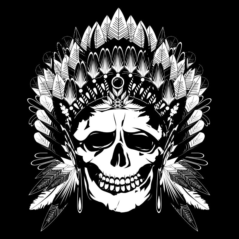 Totenkopf mit Kopfschmuck eines Häuptlings