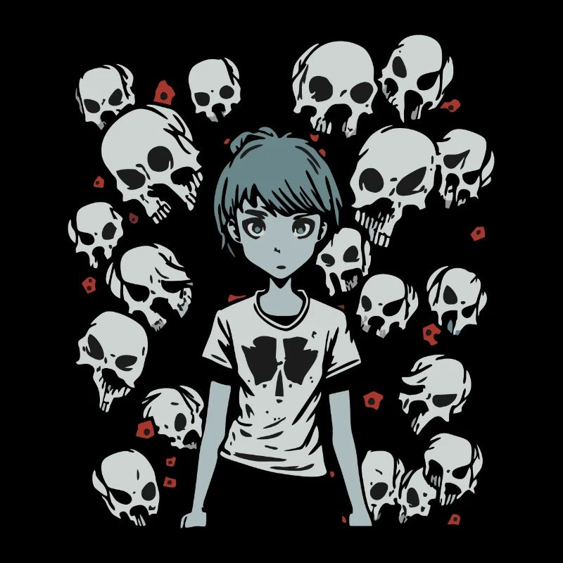 Totenkopf, Knochen und Cartoon-Mädchen