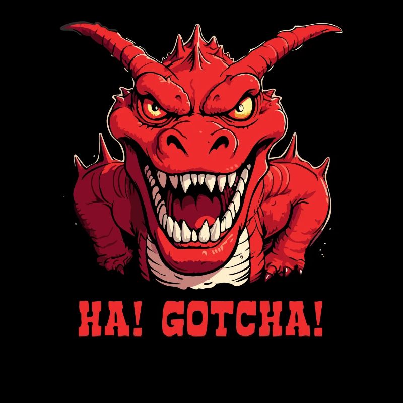 Haha, caught! Angry funny dragon