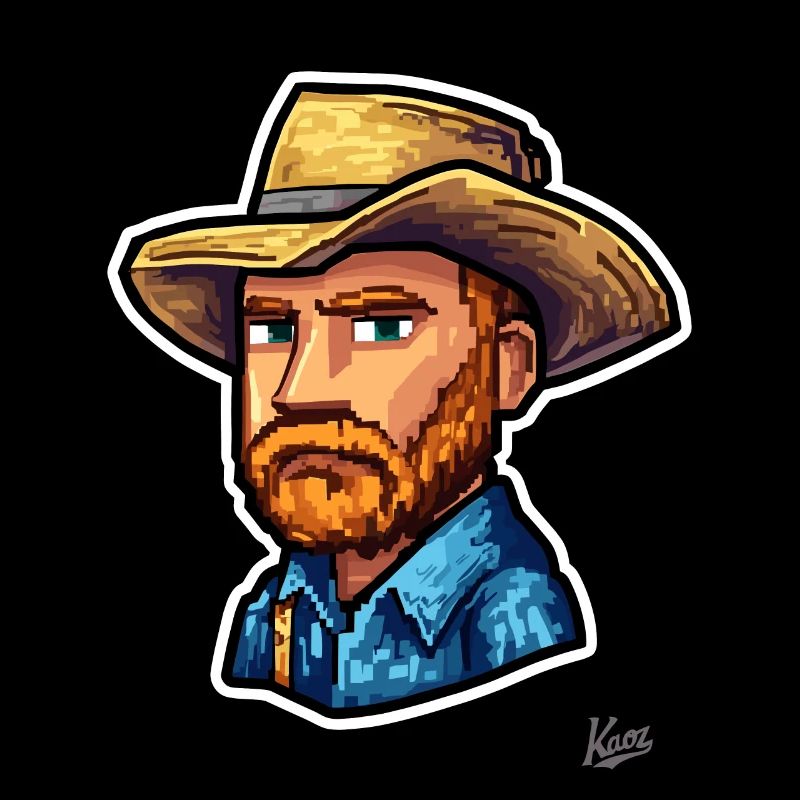 Van Funny Gogh : Peintre de pixels Vincent avec chapeau