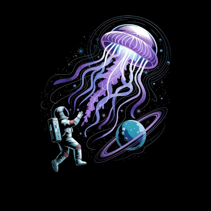 Space adventure with astronaut and jellyfish