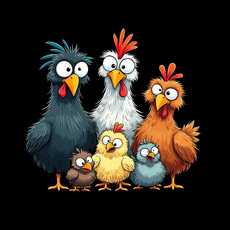Conception de comédie de groupe de poulets colorés