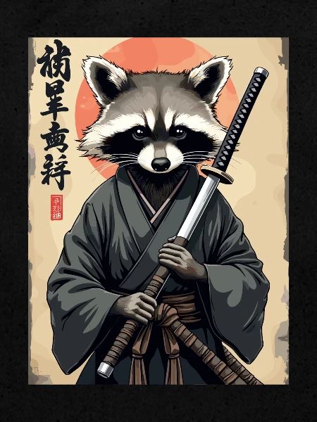 Waschbär Samurai im Kimono