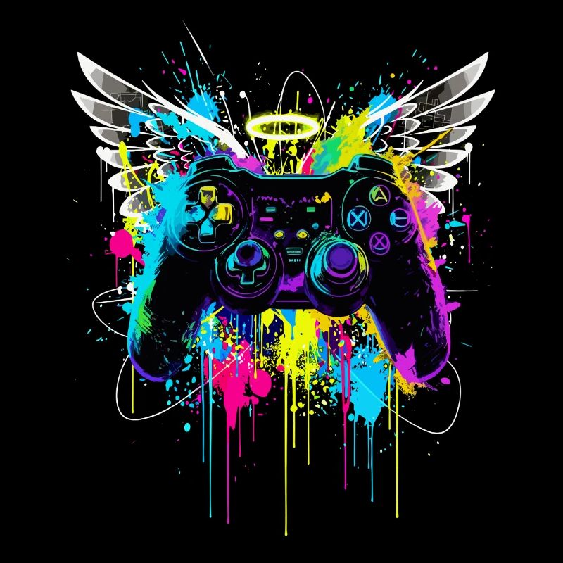 Gaming Controller Wings Street Art Paint Splash
